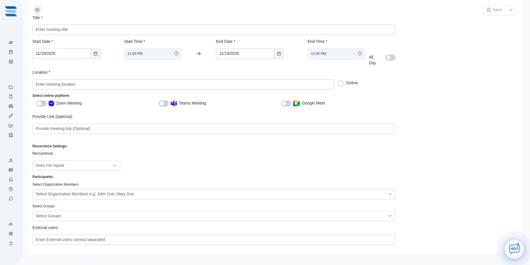 eBoard meeting management interface showing agenda, minutes, and calendar sync